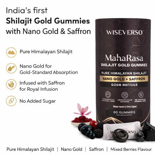 MahaRasa Shilajit Gold Gummies for Men Himalayan Shilajit & KSM-66 Ashwagandha for Strength, Stamina & Vitality (60 Gummies)